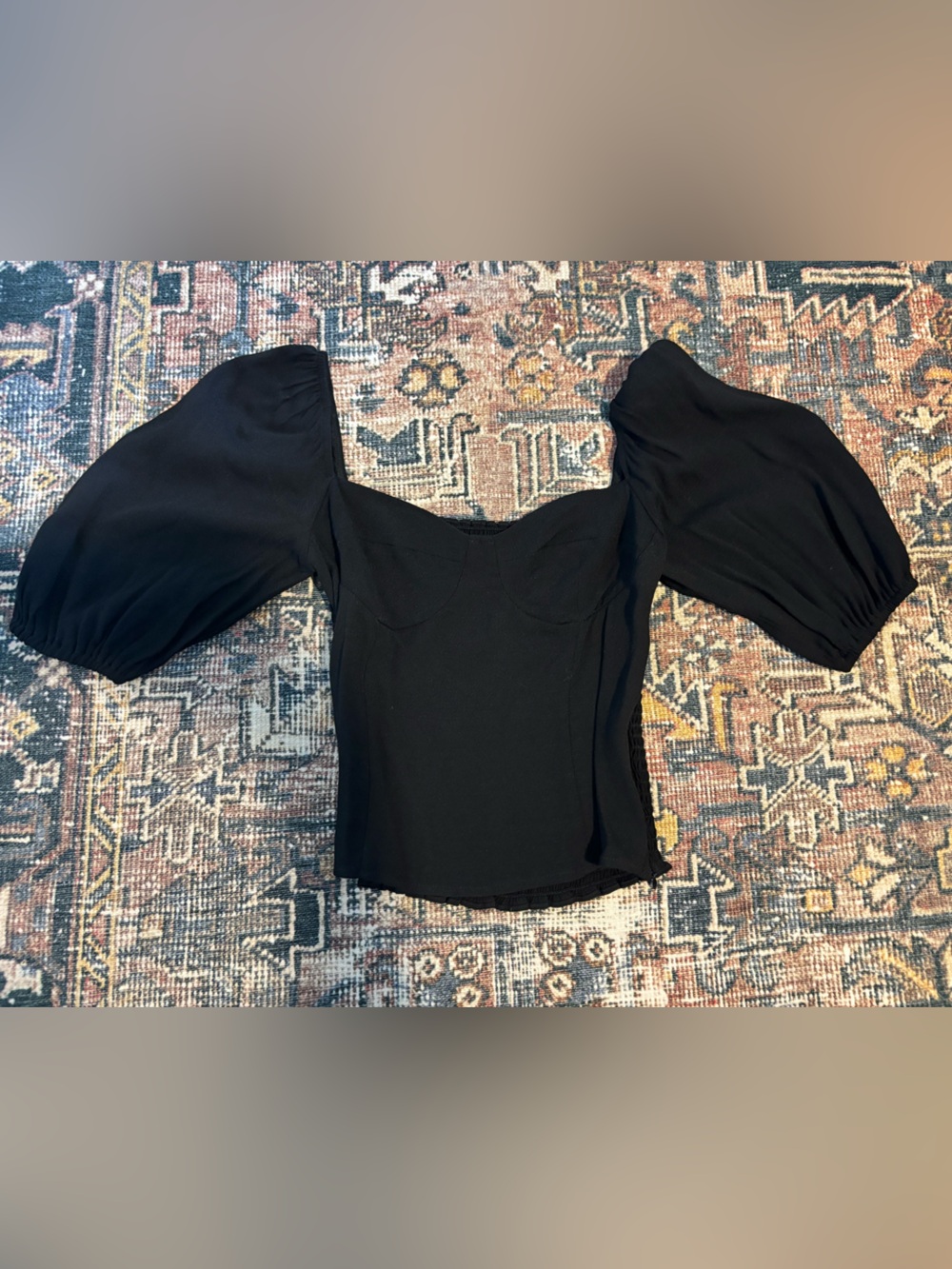 Reformation Black Puff-Sleeve Square Neck Top